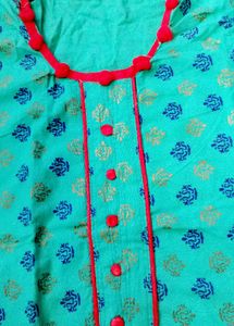 Block Printed Kurta with Red Trim