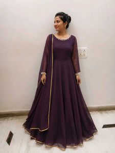 brown anarkali kurti with dupatta
