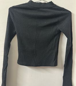 Black Ribbed Mock Neck Top