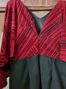 Shimmering Red Black Slit Dress