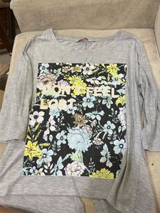 Grey Floral Print Graphic Tee