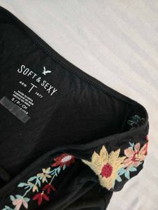 Black Embroidered Off-Shoulder Bodysuit size S