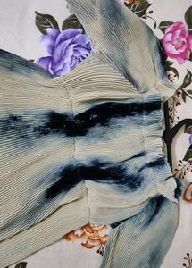 Pleated Tie-Dye Off-Shoulder Top
