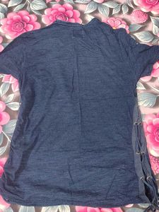 Stylish Blue Lace-Up T-Shirt