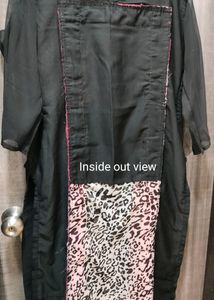 Black Kurta With Hot Pink Stripe/Animal Print