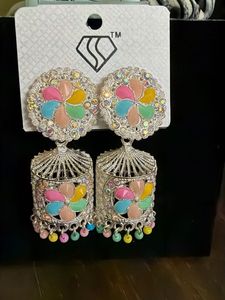 Multicolor Jhumka combo with silver bangles