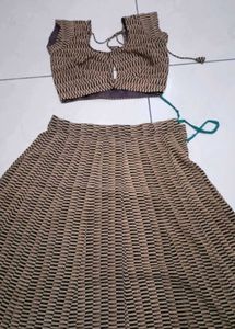 Brown Striped Lehenga Choli Set