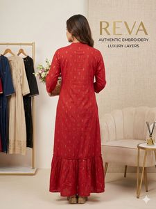Elegant Red Embroidered Long Shrug with Kurta