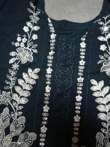 Embroidered navy blue Kurta Set with Dupatta