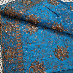 Raw silk teal blue with copper work from Pothys