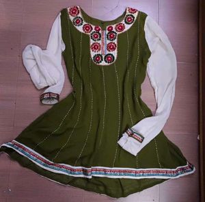 Olive Green Embroidered Dress