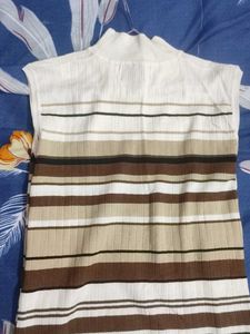 Striped Sleeveless Mock Neck Top