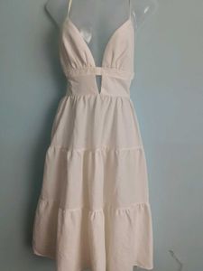 White Tiered Halterneck Midi Dress