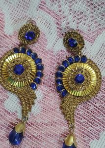 Elegant Gold &amp; Blue Drop Earrings