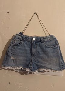 Cute Denim Shorts with Lace Trim
