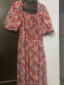 Floral Print Maxi Dress with Puff Sleeves