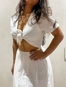 Chic White Tie-Front Cutout Dress