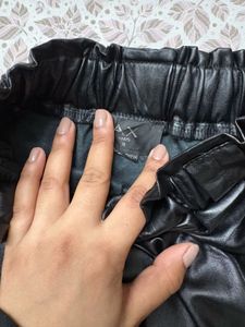 Stylish Black Ruffle leather Mini Skirt