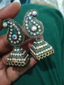 Stunning Green Jhumka Earrings