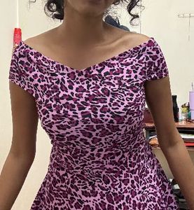 Pink Leopard Print Off-Shoulder Fit & Flare Dress