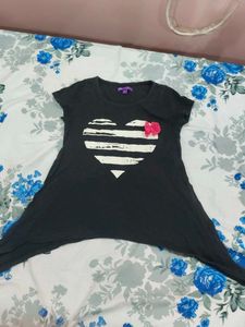 Cute Black T-Shirt with Heart Detail