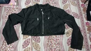 Black Cropped Bomber Jacket
