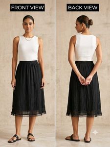 Chic Black Midi Skirt with Lace Trim