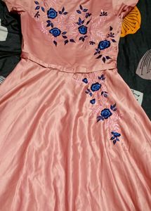 Peach Embroidered satin gown 🎀💫