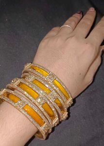 Elegant Gold Bangles with Amber Stones