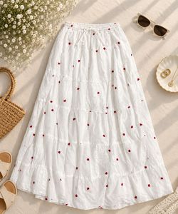 White Tiered Midi Skirt with Heart Print