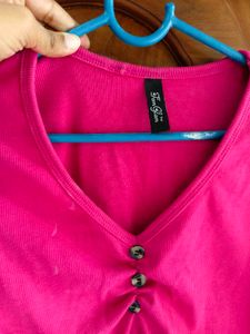 V-Neck Long Sleeve Pink Top