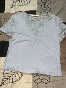 Light Blue Lace Detail Top