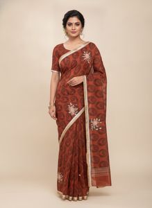 Elegant rustcolour Printed Saree with Blouse