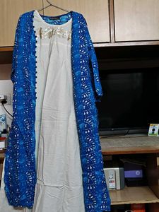 Blue & White Printed Maxi Dress