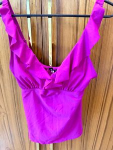 DKNY- original Pink Ruffle Bikini Top- Large