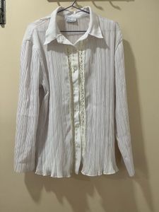 White Pleated Button-Up Top