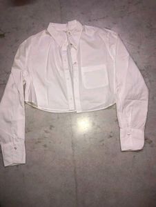 Cropped White Button-Down Shirt