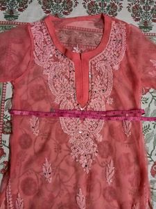 Chikankari kurti (peach colour)