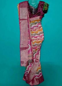 pink lenin cotton saree
