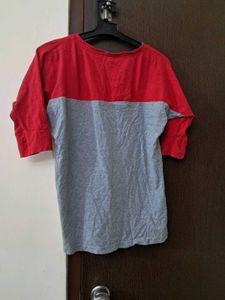 Red &amp; Grey Color Block Tee