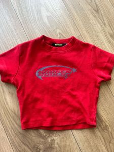 Burger Bae Red Cropped Graphic T-Shirt