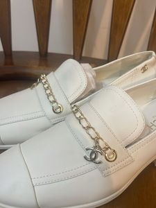 Chanel White Leather Chain Loafers
