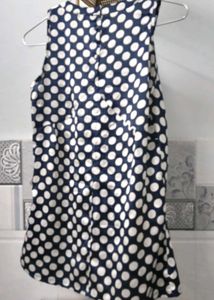 Navy blue, cut sleeved, A-line Polka Dot top