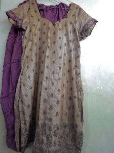 Elegant Beige Kurta Set with Purple Patiala
