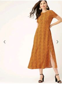Dressberry Mustard Yellow And Animal Print Mexi Dress