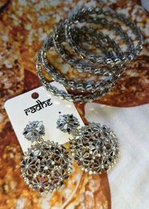 mirror work earing and bangle set ( 4 piece)