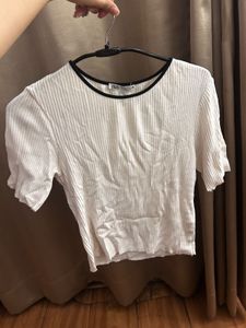 Zara ribbed White Top with Black Trim