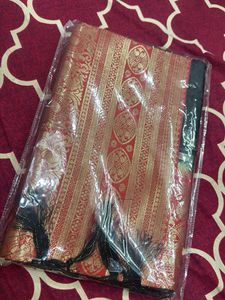 Elegant Black &amp; Orange Silk Saree