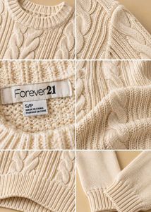 CREAM CABLE KNIT CREWNECK SWEATER