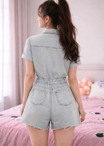 Light Wash Denim Short Jumpsuit